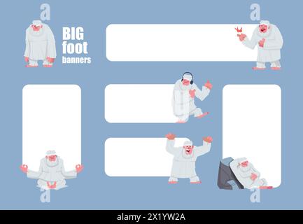 Bigfoot snow fantasy strong character near empty text box frames Stock Vector