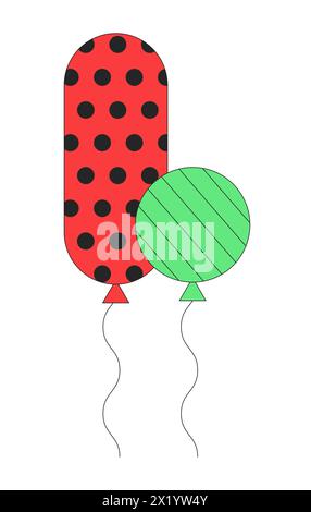 Floating helium balloons for birthday party 2D linear cartoon object Stock Vector