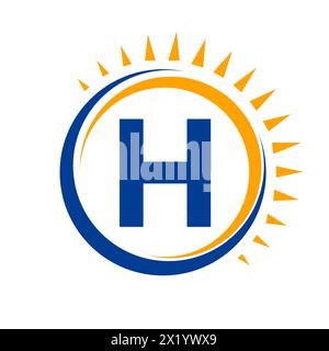 Solar Logo On Letter H Concept With Sun Icon. Solar System Symbol Stock Vector