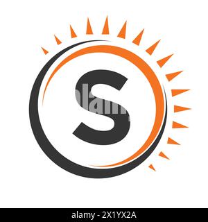 Solar Logo On Letter S Concept With Sun Icon. Solar System Symbol Stock Vector