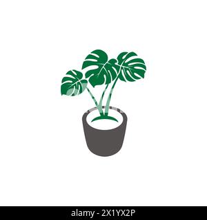 Monstera plants in pots Logo. Monstera Icon Stock Vector