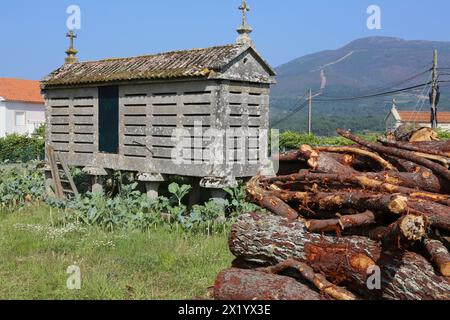 Horreo, Near of Porto do Son, A Coruña province, Galicia, Spain. Stock Photo
