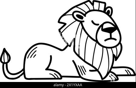 A cartoon lion is sitting on its haunches with its head down. The lion is orange and has a sad expression Stock Vector