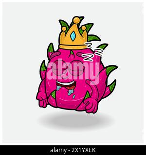 Sleep expression with Dragon Fruit Crown Mascot Character Cartoon. Vector Illustrations Stock Vector