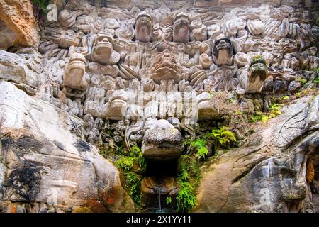 Dazu Rock Carvings, Ancient Buddhist Hillside Rock Carvings, Chongqing, China Stock Photo