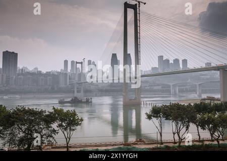 JANUARY 25, 2021, CHONGQING, CHINA: The bridge and business district of Chongqing, China Stock Photo