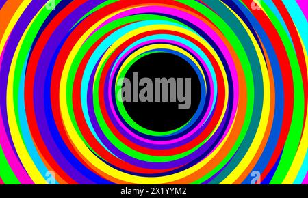colorful circular curves. shards of vibrant lines that create a circle with a dark hole in the middle Stock Vector