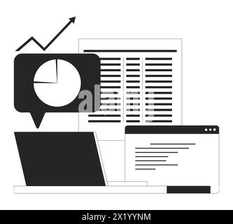 Online data analytics tools black and white 2D line cartoon objects Stock Vector