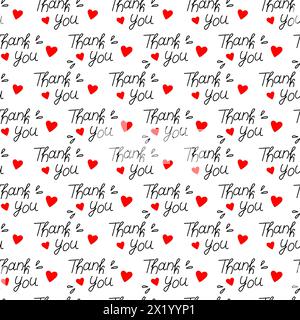 Thank you Hand drawn lettering with red heart and abstract decorative elements Seamless pattern Thanksgiving greetings design concept for backdrop, wallpaper, wrapping or web, card EPS Vector Isolate Stock Vector