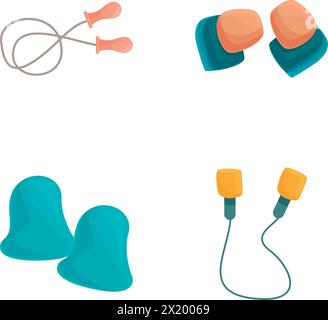 Ear plug icons set cartoon vector. Protective ear muffs. Professional equipment Stock Vector