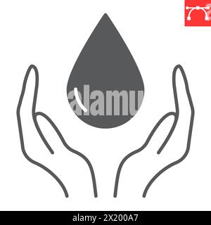 Save water glyph icon, ecology and ecosystem, reduce water waste vector icon, vector graphics, editable stroke solid sign, eps 10. Stock Vector