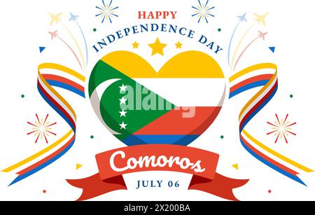 Happy Comoros Independence Day Vector Illustration on 6 July with Comorian Waving Flag in National Holiday Flat Cartoon Background Design Stock Vector