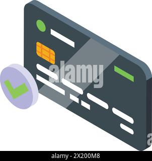 Approved credit card icon isometric vector. Black color design. Finance tool Stock Vector
