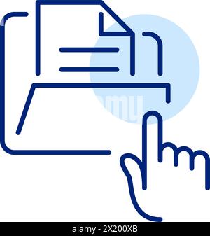 File management and document navigation. Easy access to digital data. Finger clicking on folder. Pixel perfect icon Stock Vector
