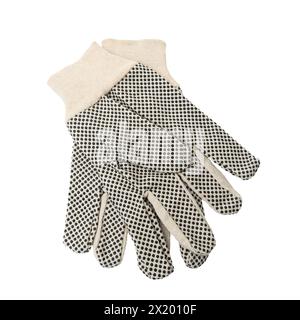 Gardening gloves nonslip linen cotton and rubber grip fabric comfortable safety accessory isolated in white background Stock Photo
