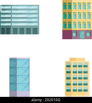 Skyscraper icons set cartoon vector. Building of different shape and height. Modern architecture Stock Vector