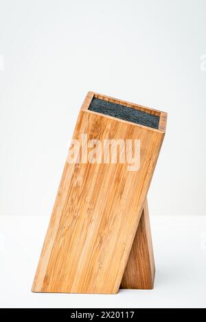 Knife block bamboo isolated single one no knives on it empty background Stock Photo