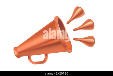 Vector icon of vintage bronze megaphone for fake, breaking news or sale. Vector retro metallic megaphone on isolated background. Stock Vector