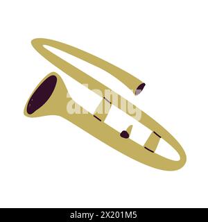 Vector illustration of trumpet or saxophone - musical instrument. Vector illustration for jazz banner, musiacal background Stock Vector