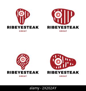Set of Ribeye Steak Icon Logo Design Template Stock Vector