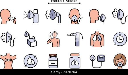 Nebulizer Signs Collection. Editable Stroke. Medical Equipment For 