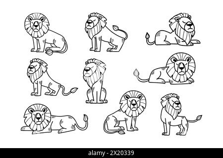 A cartoon lion is sitting on its haunches with its head down. The lion is orange and has a sad expression Stock Vector
