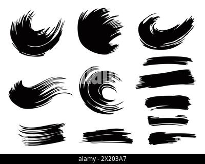Brush strokes. Vector paintbrush set, brush strokes templates. Grunge design elements. Dirty distress texture banners. Grungy painted objects. Stock Vector