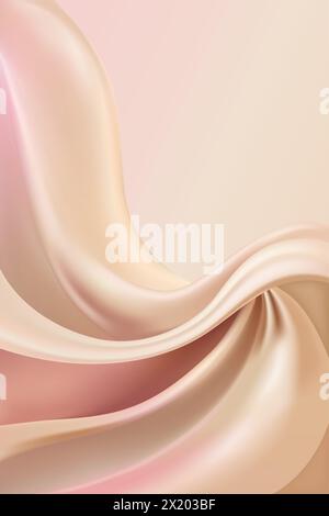 A soft pink and beige curly satin fabric background with copy space Stock Vector