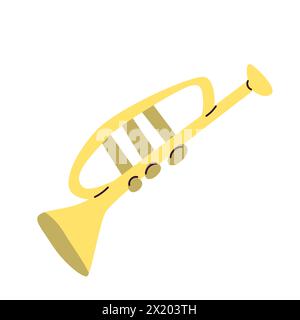 Vector illustration of trumpet or saxophone - musical instrument. Vector illustration for jazz banner, musiacal background Stock Vector