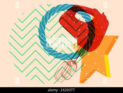 Risograph mixer with geometric shapes. Objects in trendy riso graph print texture style design with geometry elements. Stock Vector