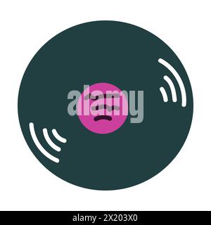 Vinyl LP record icon. Vintage gramophone disc. Old musical disc. Music concept. Vector flat illustration. Vector illustration in hand drawn doodle sty Stock Vector