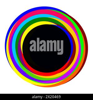 black circle is surrounded by bright, ring-shaped circles. creative visual art logo Stock Vector