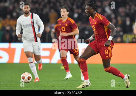 Roma, Lazio. 18th Apr, 2024. Tammy Abraham of AS Roma during the Uefa Europa League quarter final second leg match AS Roma v Milan at Olimpico stadium in Rome, Italy, 18th April, 2024. AllShotLive Credit: Sipa USA/Alamy Live News Stock Photo