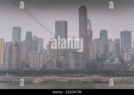 JANUARY 25, 2021, CHONGQING, CHINA: The skyscrapers and cable car in Chongqing, China Stock Photo