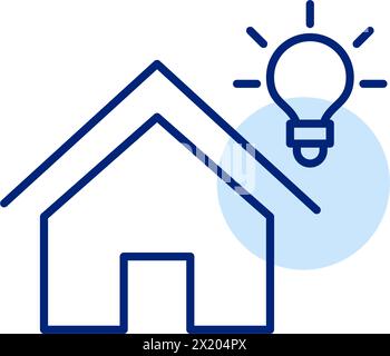Home and glowing light bulb. Creative design, smart solutions and innovations. Pixel perfect, editable stroke icon Stock Vector