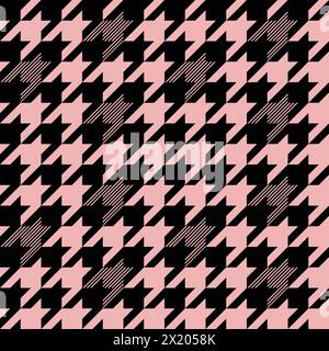 Modern Houndstooth tweed plaid style pattern. Geometric check print in pink and blue color. Classical English background Glen plaid for textile Stock Vector