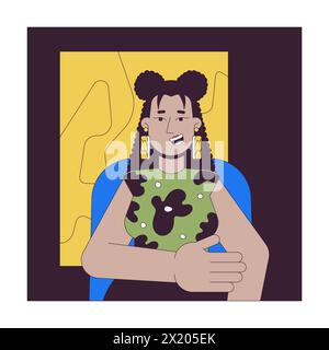 Happy latina woman in office 2D linear cartoon character Stock Vector