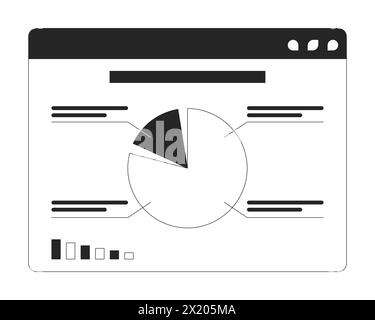 Pie chart diagram on website 2D linear cartoon object Stock Vector