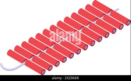 Red small petards wired icon isometric vector. Festival explosion. Event sparkler Stock Vector