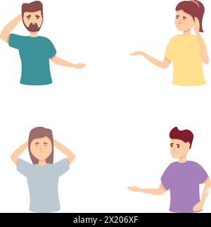 Memory loss icons set cartoon vector. Problem memory loss, clouding mind. Mental heath Stock Vector