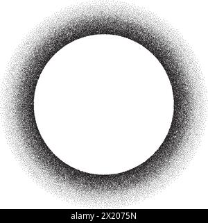 Noise gradient circle frame. Dot texture border. Round grain pattern shape. Vector isolated halftone figure on a white background. Stock Vector