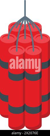 Red dynamite icon isometric vector. Explosive element. Small petard Stock Vector