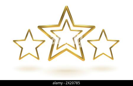 Vector icon of golden stars on white background. Achievements for games or customer rating feedback of website. Vector illustration of metallic stars Stock Vector