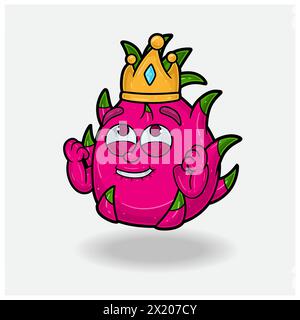 Happy expression with Dragon Fruit Crown Mascot Character Cartoon. Vector Illustrations Stock Vector
