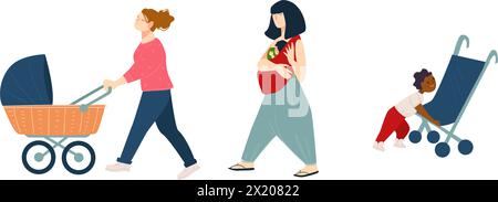 Contemporary Motherhood Baby Strollers Stock Vector