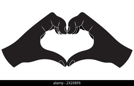 Silhouette of two Hands in the shape of a heart isolated on a white background Stock Vector