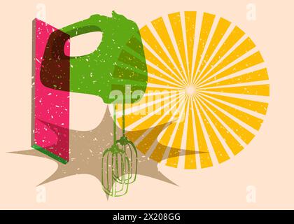 Risograph mixer with geometric shapes. Objects in trendy riso graph print texture style design with geometry elements. Stock Vector