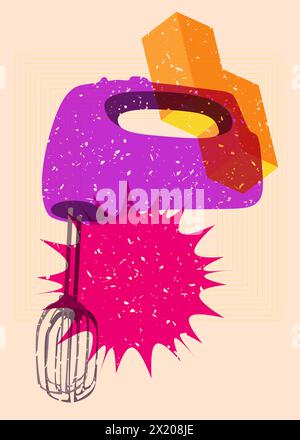 Risograph mixer with geometric shapes. Objects in trendy riso graph print texture style design with geometry elements. Stock Vector