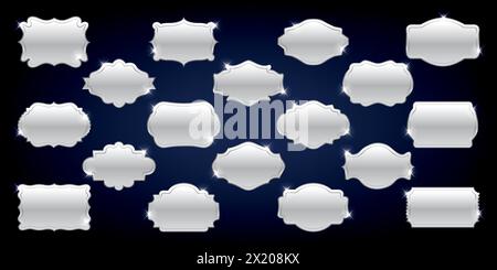 Retro silver metal badge label set vector illustration. Stock Vector