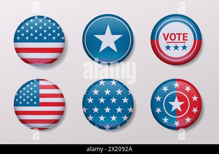 American United States flag in glossy round button of icon USA presidential election concept horizontal Stock Vector